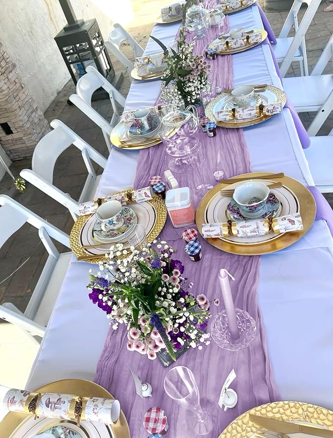 20 Pack Cheesecloth Table Runner Light Purple, Rustic Boho Gauze Fabric Table Runner Romantic Table Runner For Wedding, Festival, Birthday, Anniversary, Dinner and Outdoor Events (17.7 x 108 inch)