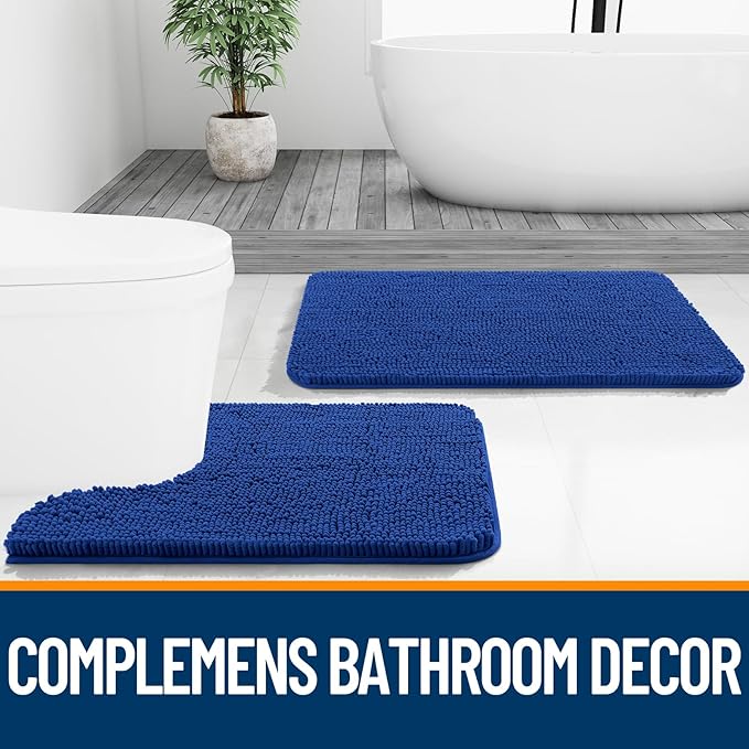 OLANLY Bathroom Rugs 59x35, Extra Soft Absorbent Chenille Bath Rugs, Rubber Backing Quick Dry, Machine Washable Bath Mats for Bathroom Floor, Tub and Shower, Home Decor Accessories, Royal Blue