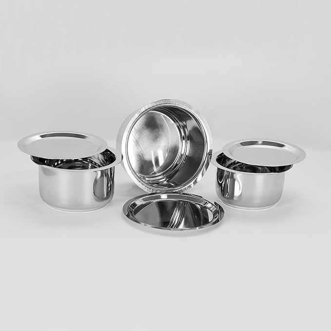 Sumeet Stainless Steel Cookware Set With Lid, 1L, 1.4L, 1.8L, 3 Piece (White)