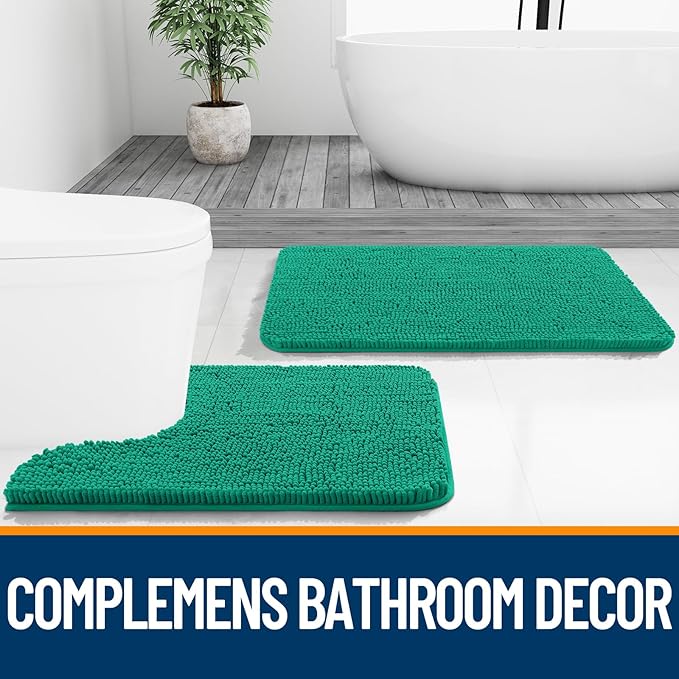 OLANLY Bathroom Rugs 24x16, Extra Soft Absorbent Chenille Bath Rugs, Rubber Backing Quick Dry, Machine Washable Bath Mats for Bathroom Floor, Tub and Shower, Home Decor Accessories, Emerald