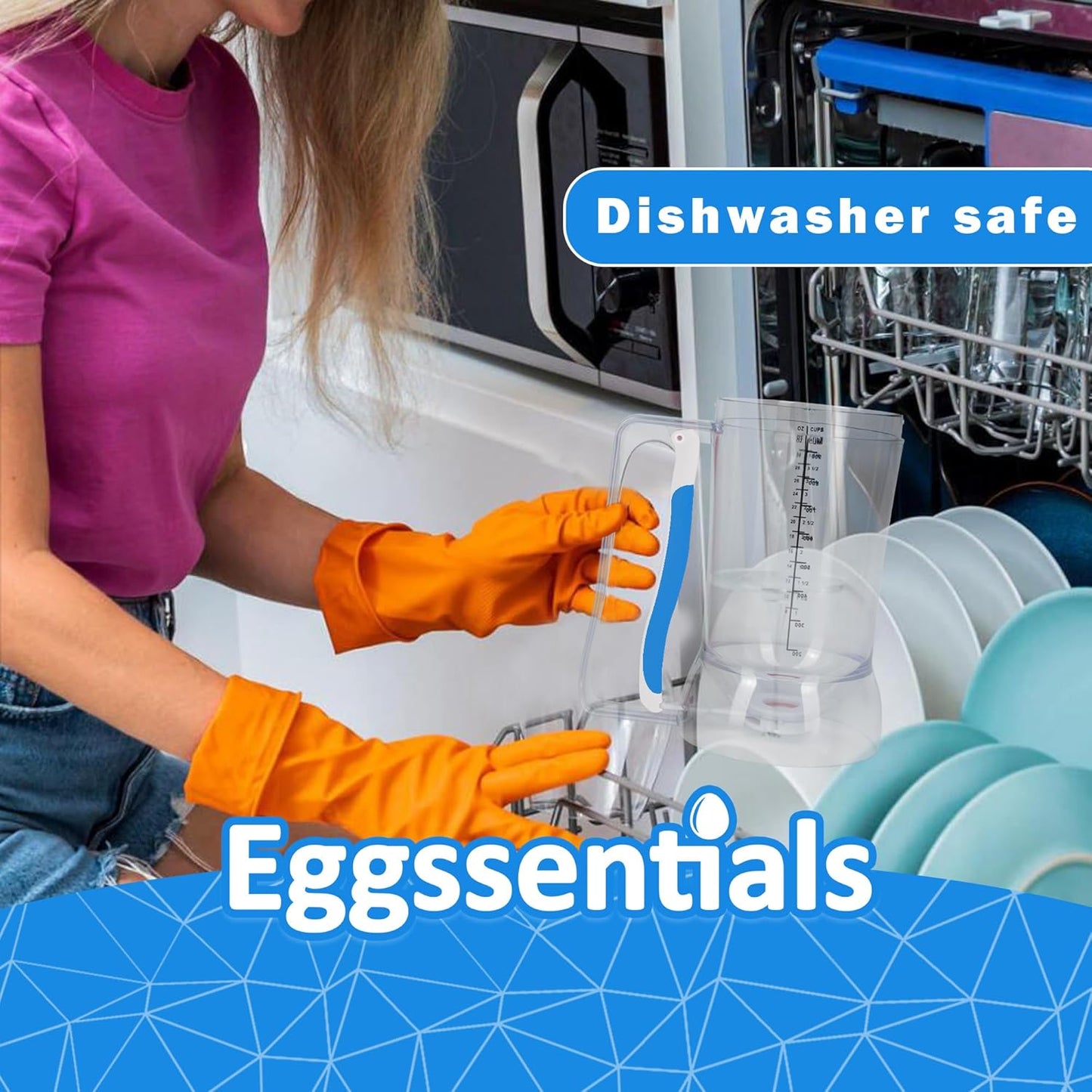 Eggssentials Batter Dispenser – Easy Pour Pancake Batter Dispenser for Cupcakes, Muffins, Waffles & Griddle – Kitchen Baking Tool BPA-Free - Blue Color