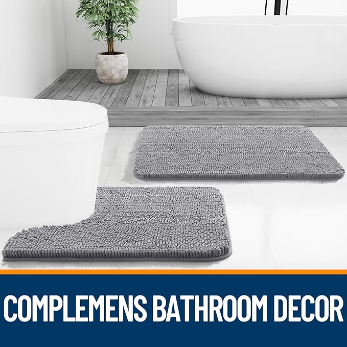 OLANLY Bathroom Rugs 47x32, Extra Soft Absorbent Chenille Bath Rugs, Rubber Backing Quick Dry, Machine Washable Bath Mats for Bathroom Floor, Tub and Shower, Home Decor Accessories, Grey