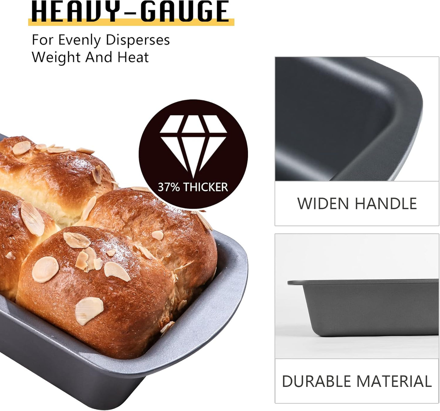 HONGBAKE 3 Pack Loaf Pan Set, 8.5 x 4.5 Inches With Wide Grips Nonstick Bread Tin, 1Lb Perfect for Homemade Baking, Grey