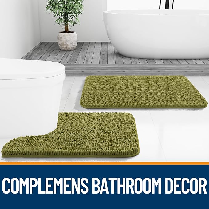 OLANLY Bathroom Rugs 30x20, Extra Soft Absorbent Chenille Bath Rugs, Rubber Backing Quick Dry, Machine Washable Bath Mats for Bathroom Floor, Tub and Shower, Home Decor Accessories, Willow Green