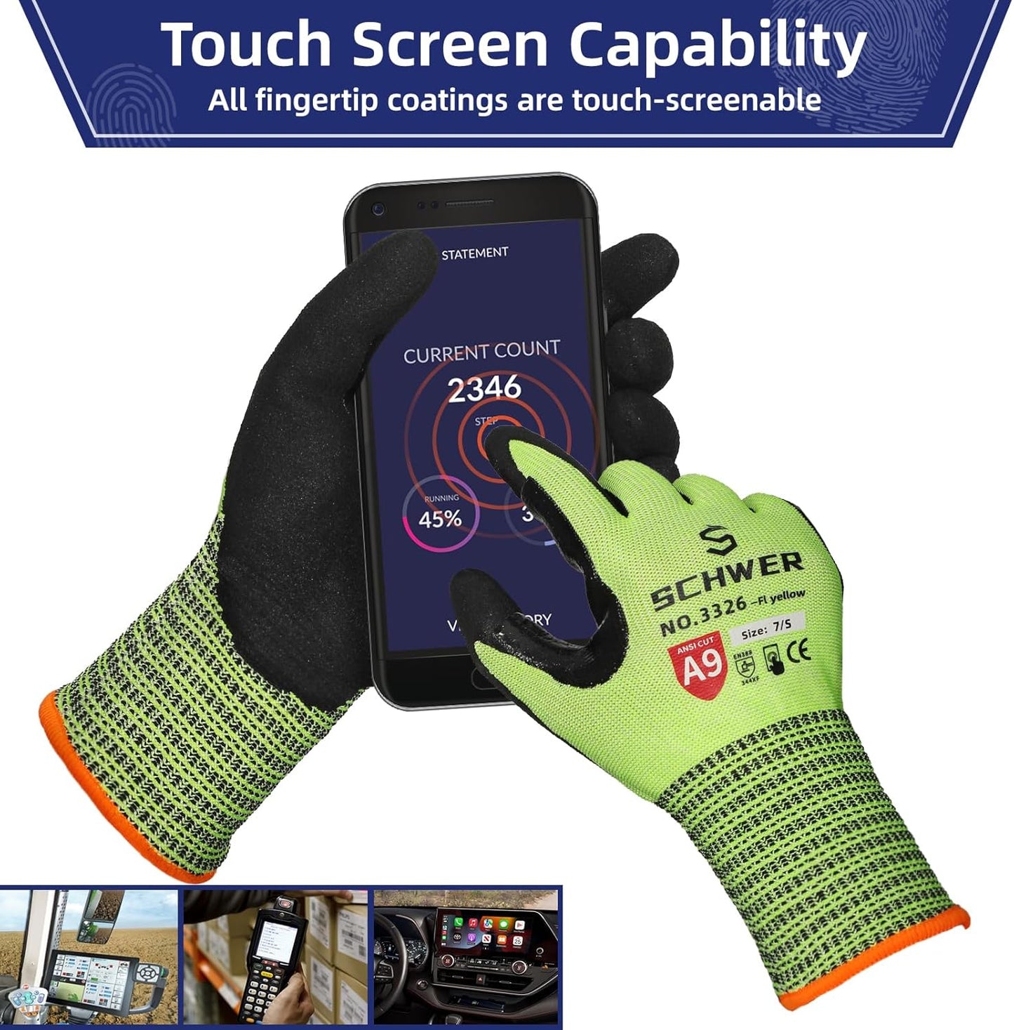 Schwer ProGuard Highest Level Cut Resistant Work Gloves PR3326 for Extreme Protection,ANSI A9 Cut Gloves with Reinforced Thumb, Non Slip, Breathable, Durable, Touch-screen, Non PFAS, Yellow1 Pair(S)