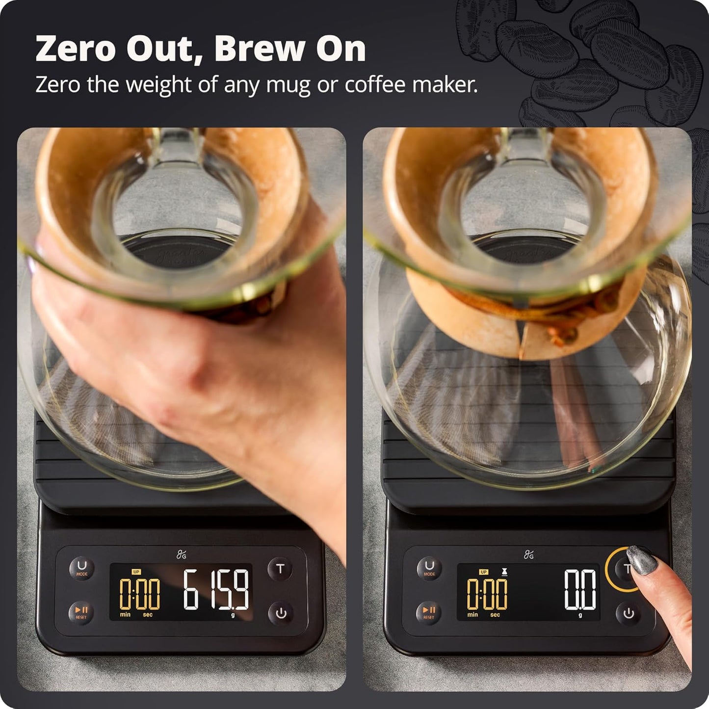 Greater Goods 0.1g Precision Coffee Scale with Timer ā 3kg Digital Scale for Pour-Over, Espresso, French Press, Kitchen Use (Onyx Black)
