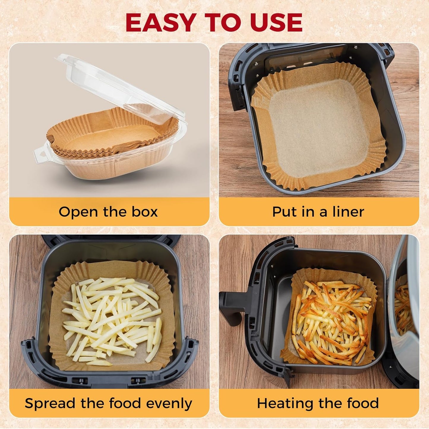 Air Fryer Liners Disposable - 500Pcs 8In Square Parchment Paper for Air Fryer Non-Stick Airfryer Basket Liners for Steamer Microwave Oven