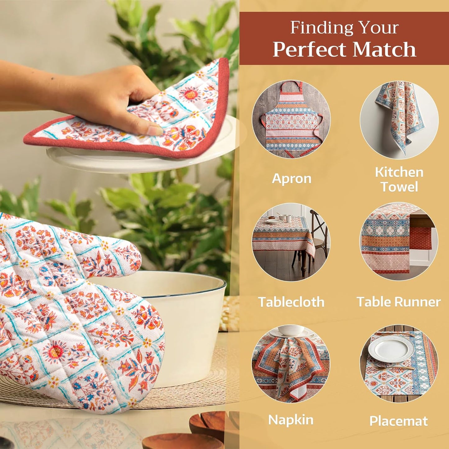 Maison d' Hermine Pot Holders 100% Cotton Heat Resistant Potholders 8" x 8" Hot Pads with Loop BBQ, Cooking, Baking, Grilling, Kitchen, Handling Hot Pans (Pack of 1, Romane)