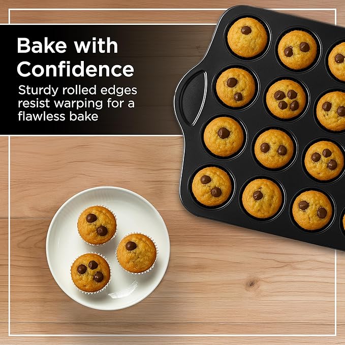 Wrenbury Mini Muffin Pan Non Toxic - Non Stick 24 Cup Small Cupcake Tray for Baking Joyful Bites - Dishwasher Friendly - Health Conscious Baking - 1.8" Cup
