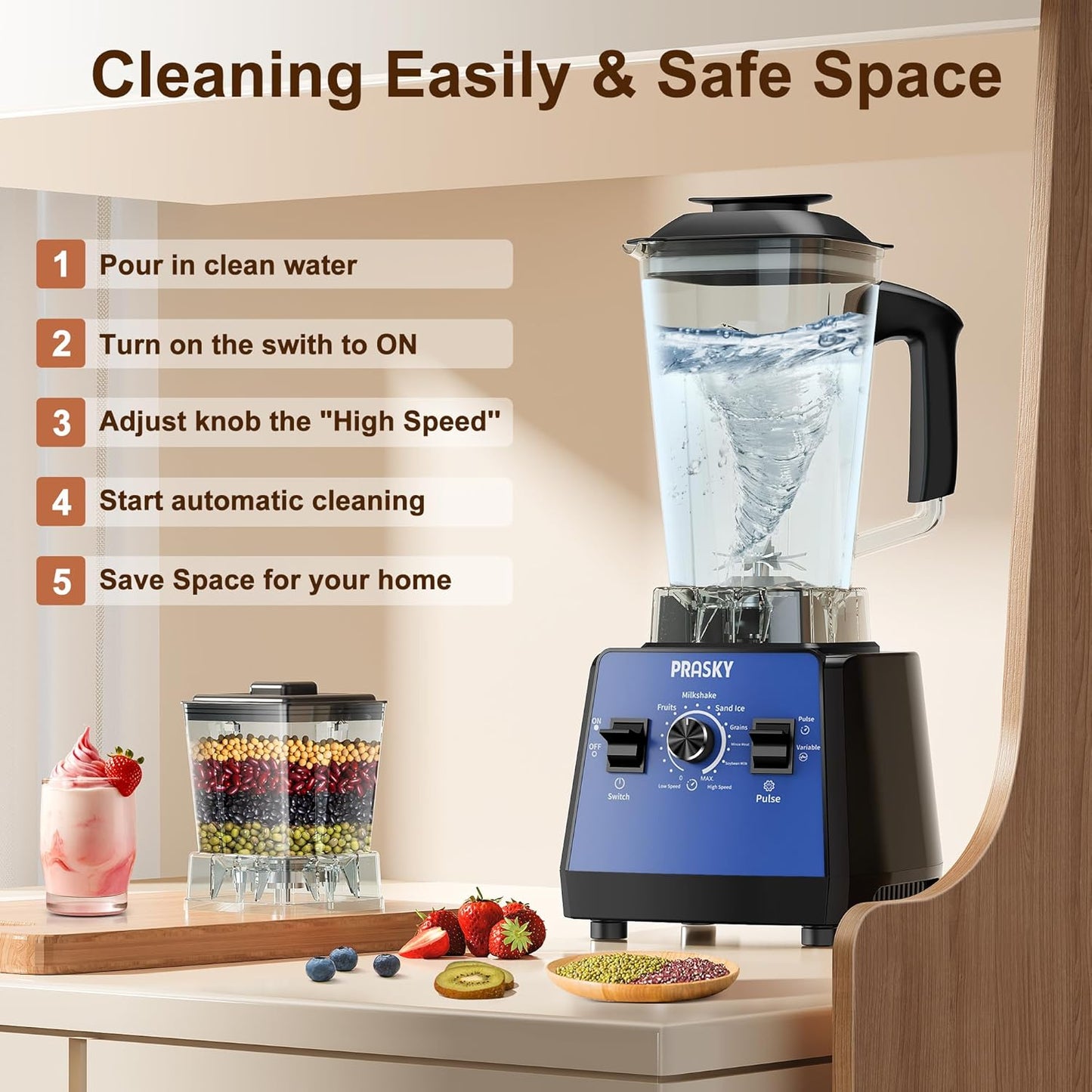Blenders for Kitchen, Blenders for Smoothies, Blender and Grinder Combo1000W Powerful 25000RPM Professional Blender BPA Free 68oz Countertop Blenders for Baby Food,Ice, Juice, Shakes-Blue