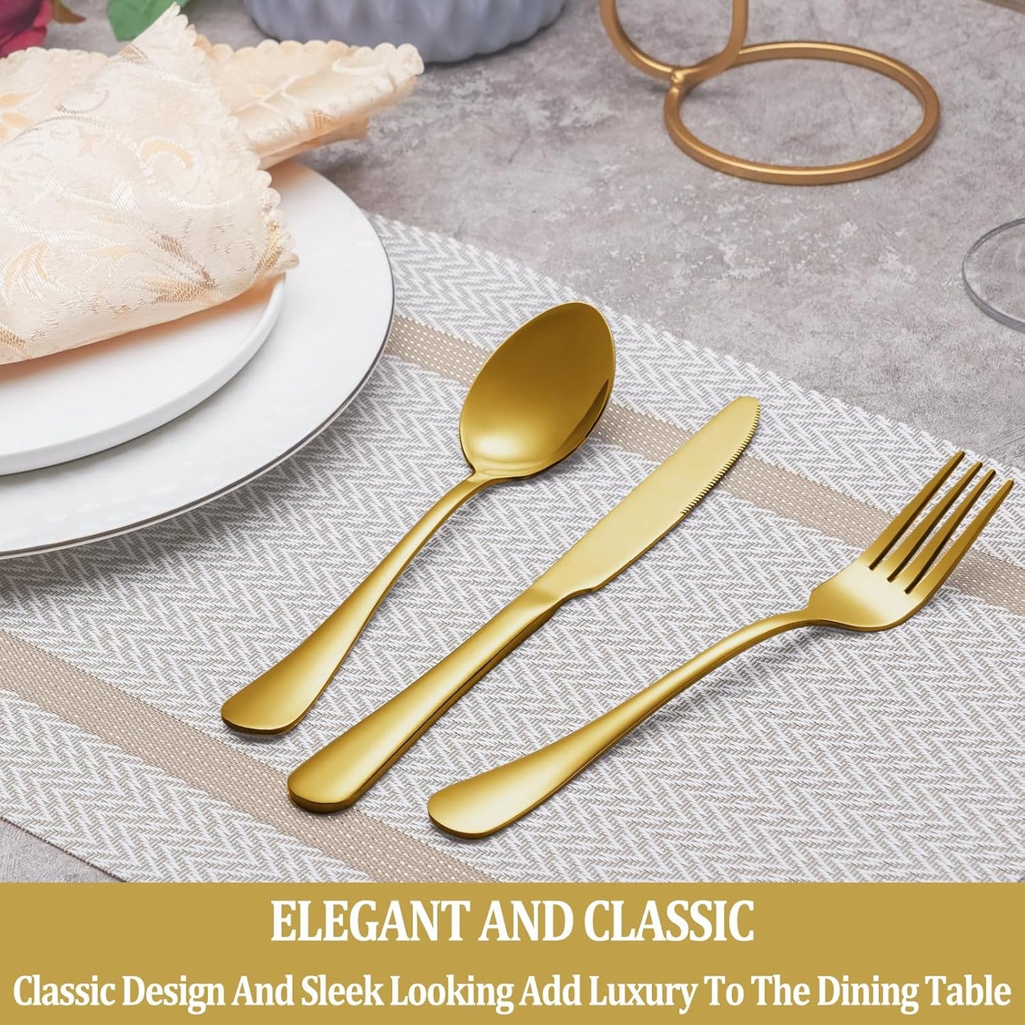 MUTNITT 60 Pcs Gold Silverware Set Service for 12, Premium Stainless Steel Flatware Set, Cutlery Utensil Set, Durable Home Kitchen Eating Tableware Set, Include Fork Knife Spoon Set, Dishwasher Safe