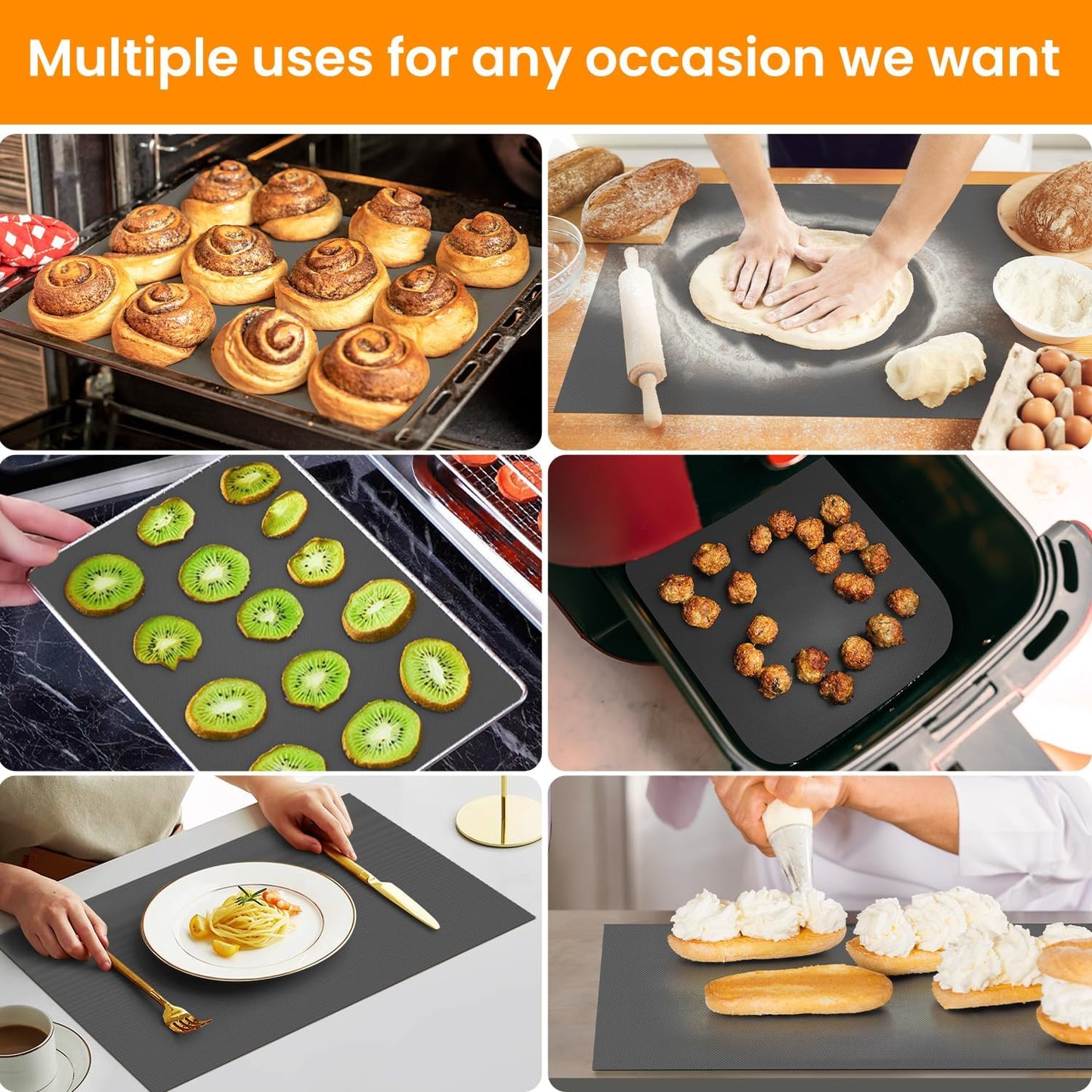 Silicone Baking Mat Roll - Cut to Size Silicone Mat- Non-slip Kitchen Counter Protector Mat, Non-Stick Silicone Pastry Mat, Reusable Air Fryer Linner, Freeze Dryer Mat, Macaron Cookie Baking Mat