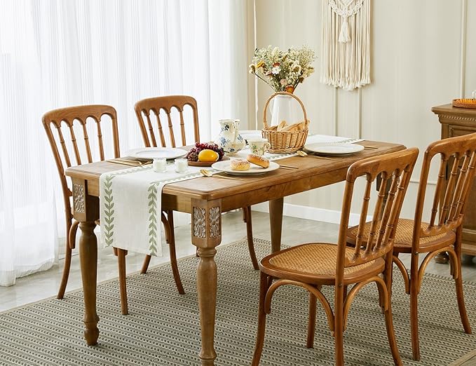 Wracra Embroidered Table Runner Irregular Willow Leaf Table Runners 72 Inches Long for Dresser Home Dining Table Decor,14 x 72 Inch, Light Sage Green