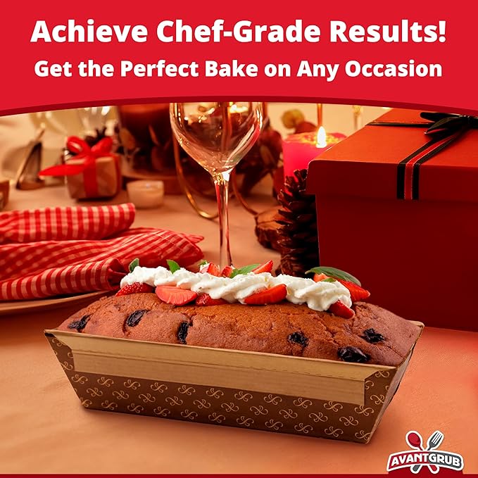 Chef-Grade Elegant 1Lb Paper Loaf Pans 25 Pk. Best Disposable Bakeable Kraft Pan Supply for Baking Bread, Small Meatloaf, Lemon Bundt Cake, Sweets for Holiday Gifts, Bake Sales or Fundraiser.