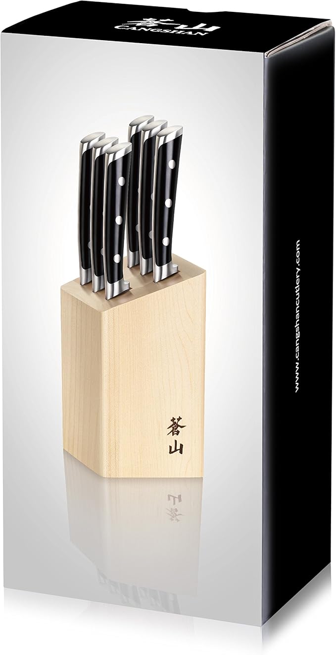 Cangshan TS Series 1022278 Swedish 14C28N Steel Forged 6-Piece Steak Knife Block Set, Maple