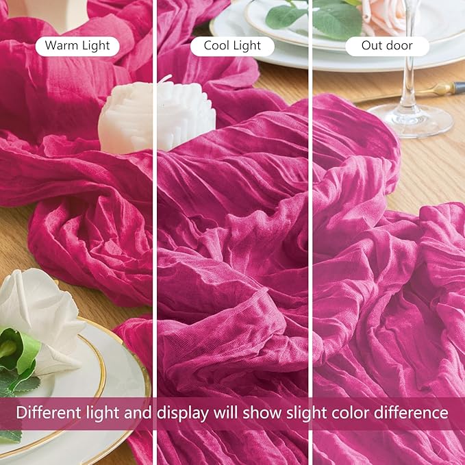 Wokceer Cheesecloth Table Runner 2Pack 10FT Fuchsia Boho Gauze Cheese Cloth Table Runner for Party Long Rustic Sheer Table Runners for Baby Bridal Shower Wedding Easter Table Decor