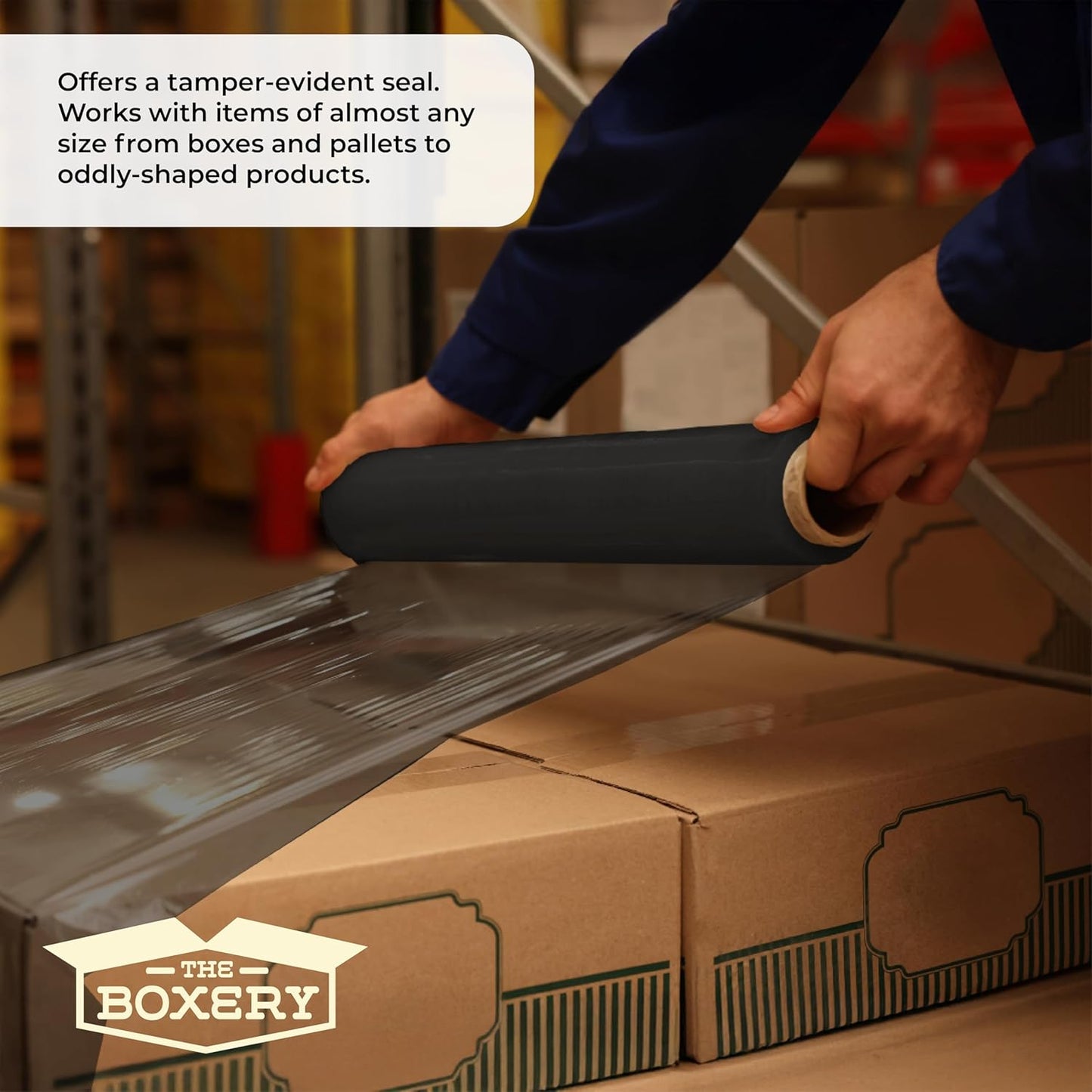 The Boxery- 18''X1500' Per Roll Stretch Wrap (Black)-4 Rolls/6000 Feet Total (75 Gauge) Heavy Duty, Stretch Wrap Film Black Cling Plastic for Shipping, Moving and Packaging