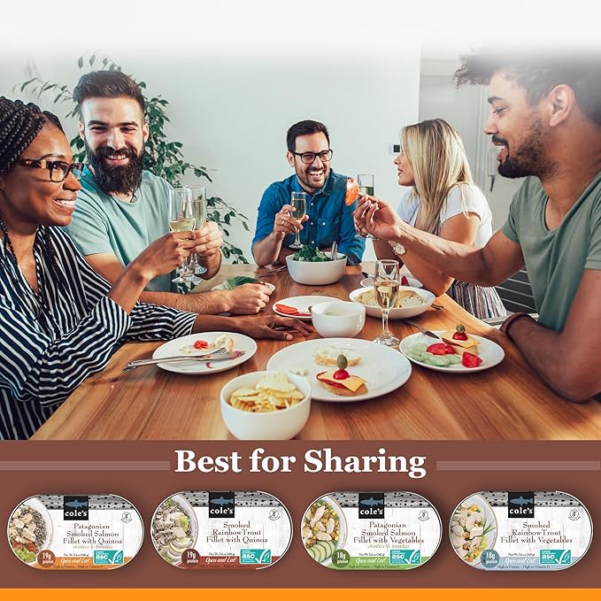 COLE’S Open & Eat Meals Variety Pack | 5.6 oz Hand-Packed Smoked Salmon & Trout with Quinoa & Vegetables | Ready to Eat Meals | High Protein - 24 pack