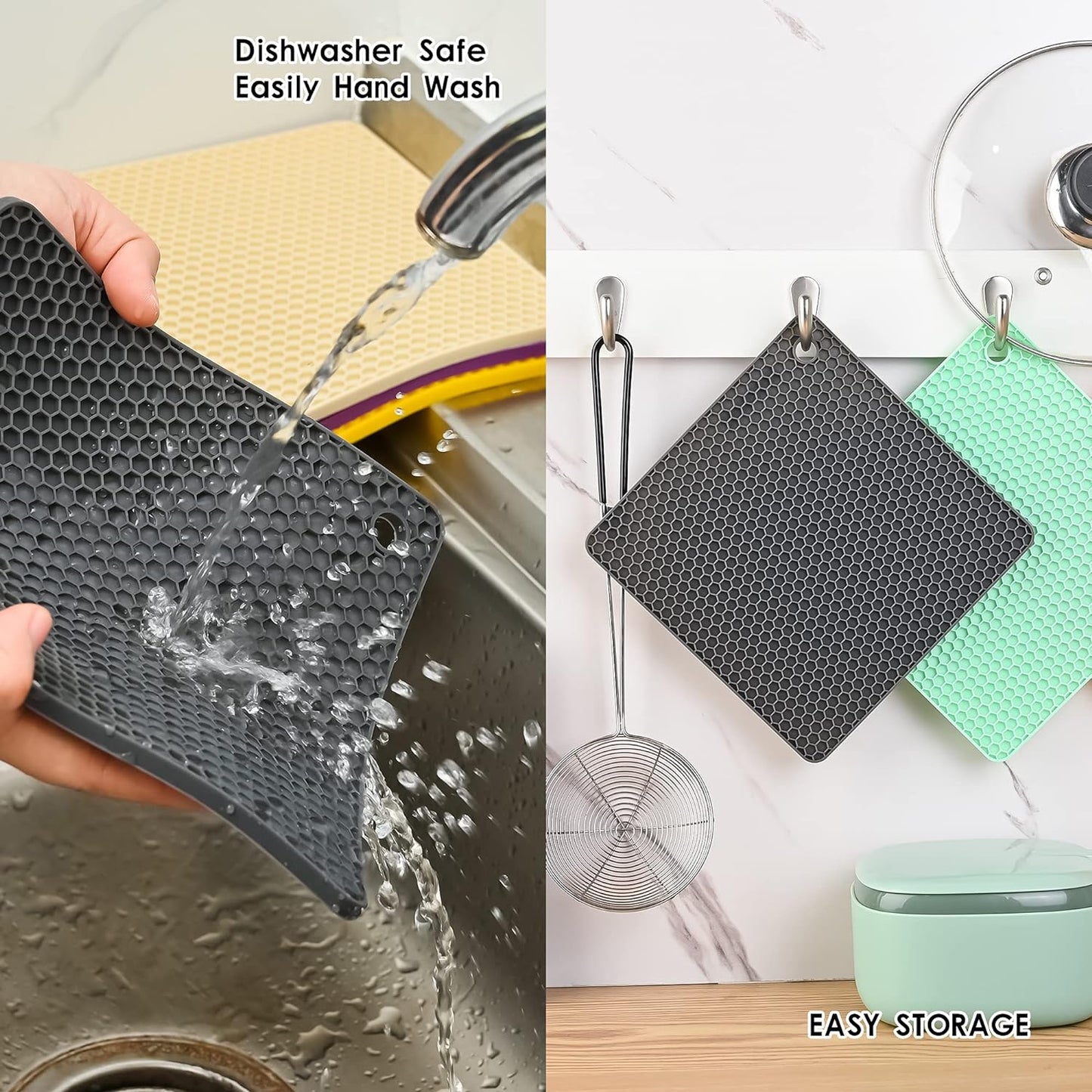 Silicone Trivets for Hot Dishes, Trivet Hot Pads for Kitchen, Trivets for Hot Pots and Pans, Multi Use Silicone Pot Holders Trivet Mat, Heat Resistant Mats for Countertop Set 4 Light Gray