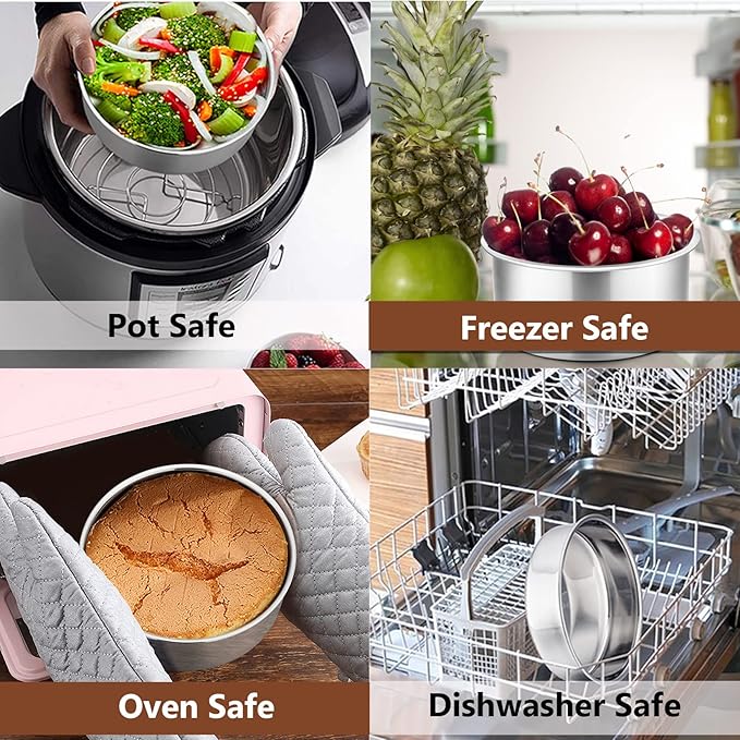 P&P CHEF Cake Pans Sets for Baking, 4" + 4" + 6" + 6" 4 Piece Stainless Steel Round Cake Pans Tin, Oven/Pot/Dishwasher Safe, Combination of Different Sizes, Leak-proof & Easy Clean