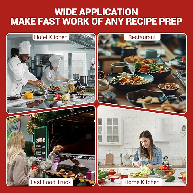 Heavy Duty Commercial Food Processor - 3mm/4mm/7mm Shred & 2mm/4mm Slice Blades, Stainless Steel Electric Food Chopper for Restaurant, Hotel, Kitchen