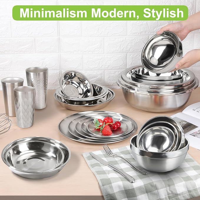Stainless Steel Bowls, 4 Pack 5.1in 15.9oz 470ml Mini Small SUS304 Double Wall Insulated Stackable Metal Eating Bowl Containers for Serving Snacks Ice Cream Soup Cereal Food Rice Salad