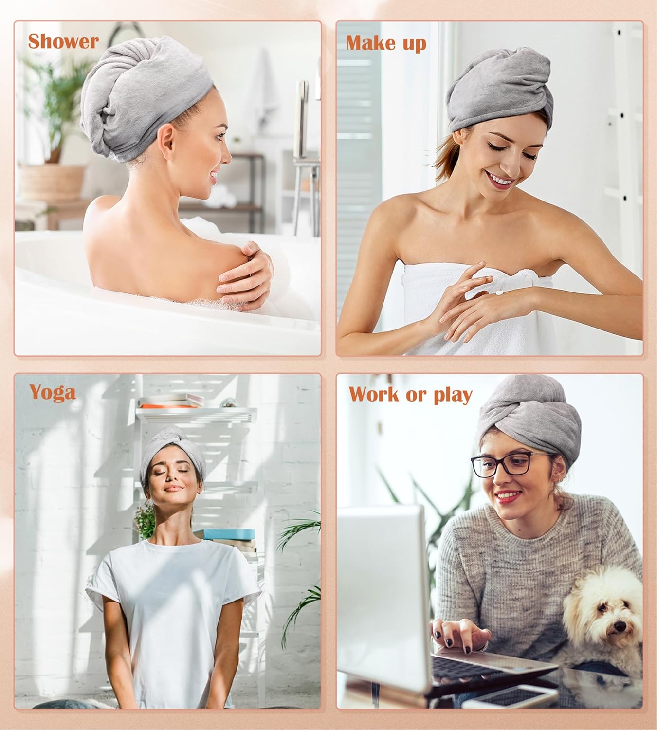 POPCHOSE Microfiber Hair Towel Wrap, Fast Drying Hair Turban, Soft Ultra Absorbent, No Frizz Hair Wrap Towels for Women Wet Hair, Curly, Longer, Thicker Hair, Gifts Stocking Stuffers for Women