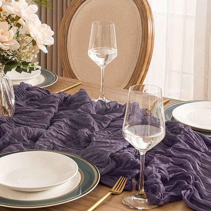 Leetaltree 6 Pack Purple Cheesecloth Table Runner, 35x120 Inch Boho Rustic Cheese Cloth Runner, Decorative Runner for Bridal Baby Shower or Wedding Table Decorations
