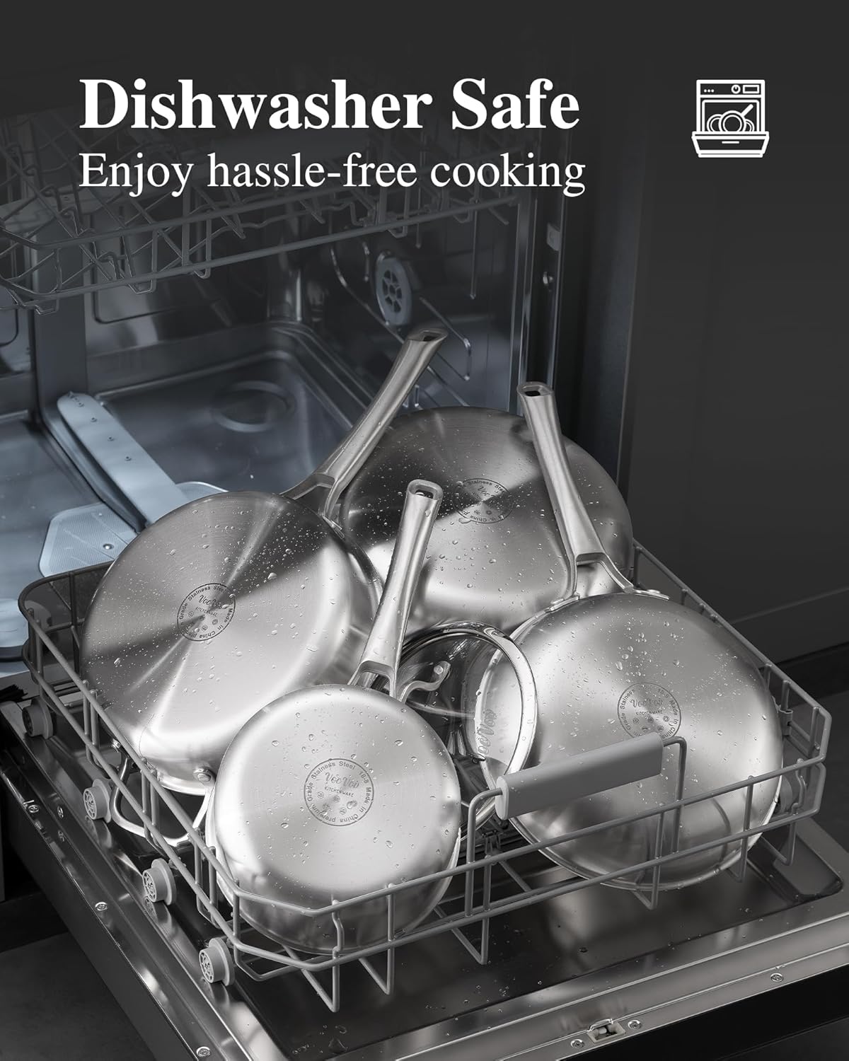 Tri-Ply Stainless Steel Frying Pans Set,PFOA&PTFE Free Skillets,Chef's Pan Set(8+10+12inch) Frying Pans for cooking,Induction Cookware Sets,Dishwasher and Oven Safe Kitchen set