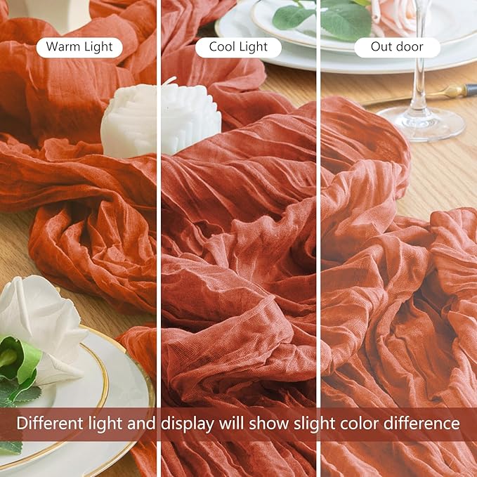 Wokceer Cheesecloth Table Runner 2Pack 10FT Terracotta Fall Cheese Cloth Table Runner Boho Gauze for Party Thanksgiving Long Rustic Sheer Runners for Baby Bridal Shower Wedding Easter