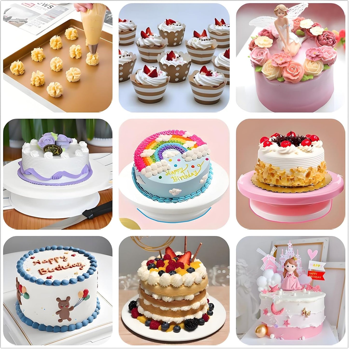 248 Pcs Cake Decorating Kit with Cake Turntable,Cake Leveler,24 Numbered Icing Piping Tips,2 Spatulas,3 Comb Scrapers,2 Couplers,5 Bag Ties,100 Pastry Bags,50 Cupcake Liners,50 Cake Flags