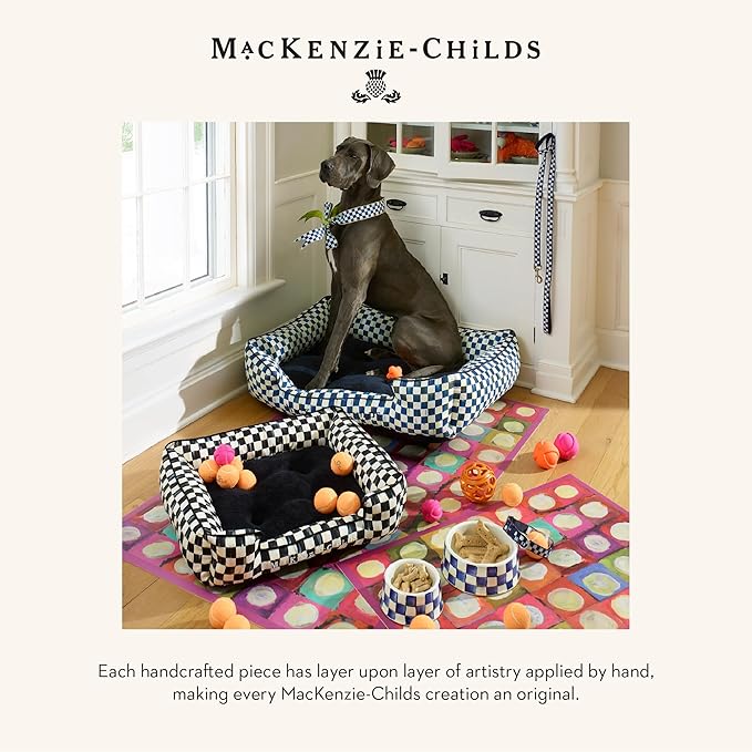 MACKENZIE-CHILDS Pet Bowl, Cute Cat and Dog Bowl for Food and Water, Blue-and-White Royal Check, Medium