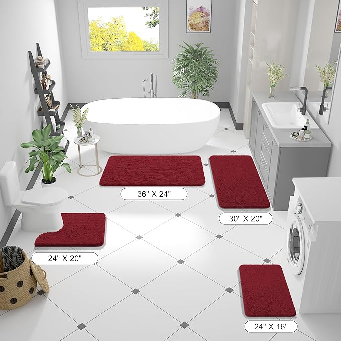 OLANLY Bathroom Rugs 47x20, Extra Soft Absorbent Chenille Bath Rugs, Rubber Backing Quick Dry, Machine Washable Bath Mats for Bathroom Floor, Tub and Shower, Home Decor Accessories, Red