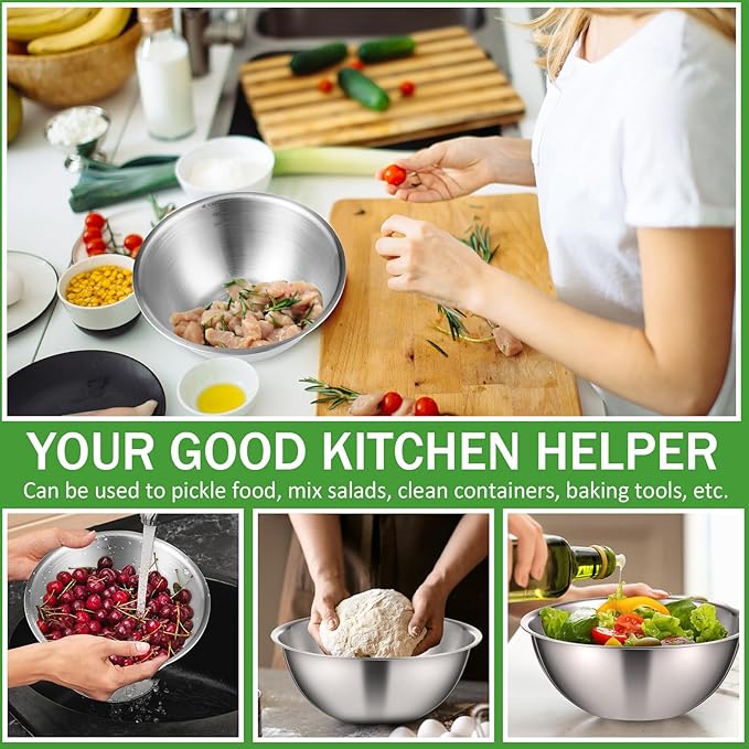 Honeydak 6 Pcs 304 Stainless Steel Mixing Bowls with Graduations, Salad Bowls Metal Serving Reusable Baking Food Storage Containers for Baking Cooking Salads Soups Ice Cream Noodles (101 oz)