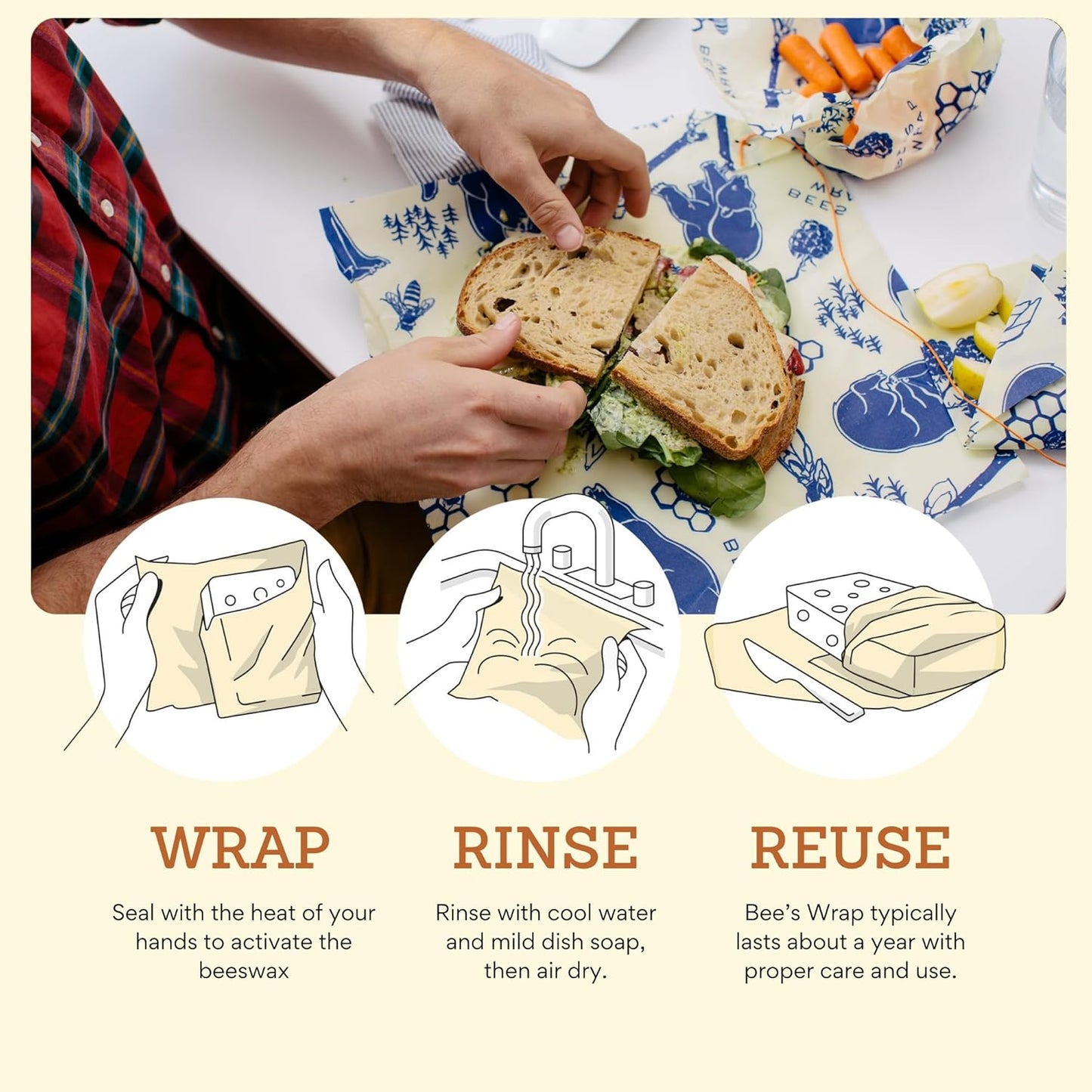 Bee's Wrap Beeswax Wraps for Food - Bees + Bears Bread Wrap - Made in USA Reusable Bread Storage Bags - Organic & Eco-Friendly Alternative to Aluminum Foil, Sourdough Bags & Plastic Wrap