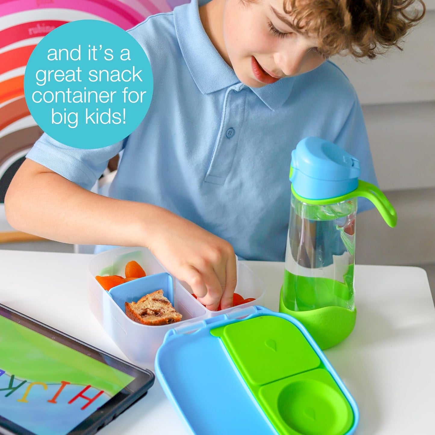 b.box Mini Lunch Box, Bento Box for Kids, Snack Container with 2 Leak Proof Compartments, Reusable Snack Containers with Lids, Kids Lunch Boxes Ages 3+, BPA Free, 4 1/4 Cup Capacity (Spearmint)