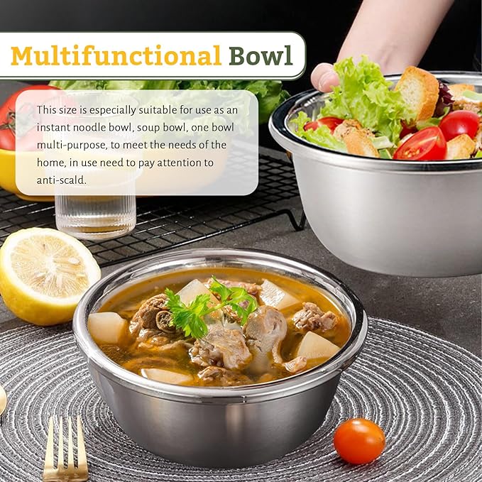 Stainless Steel Bowl Set of 4, Thicker 18/8 Stainless Mixing Bowls 1.9 Quart, Salad Bowls, Nesting Metal Prep Bowls for Cooking Baking Marinating, Serving Bowls for Cereal Soup