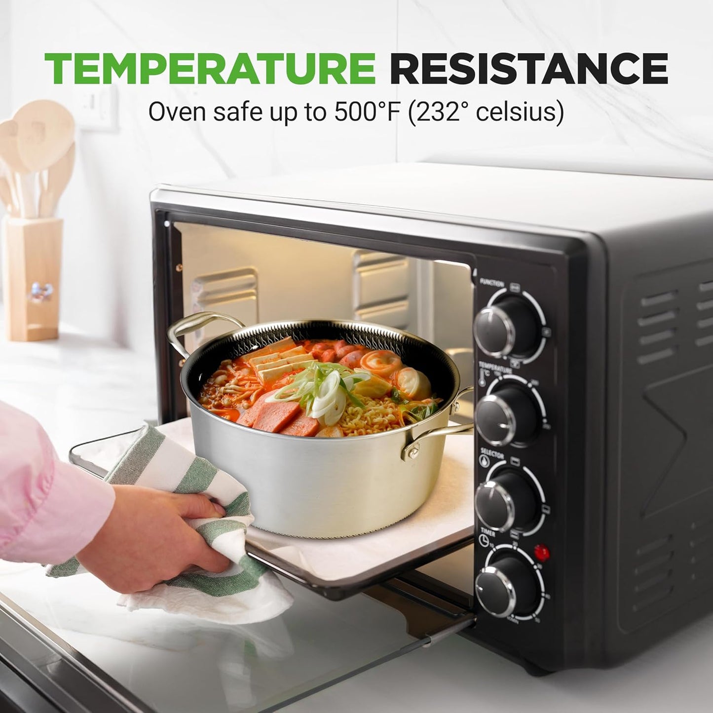 NutriChef 5 QT Stainless Steel Stew Pot - Triply Kitchenware Stew Pot with Glass Lid - DAKIN Etching Non-Stick Coating, Scratch-resistant Raised-up Honeycomb Fire Textured Pattern - NutriChef NC3PCAS