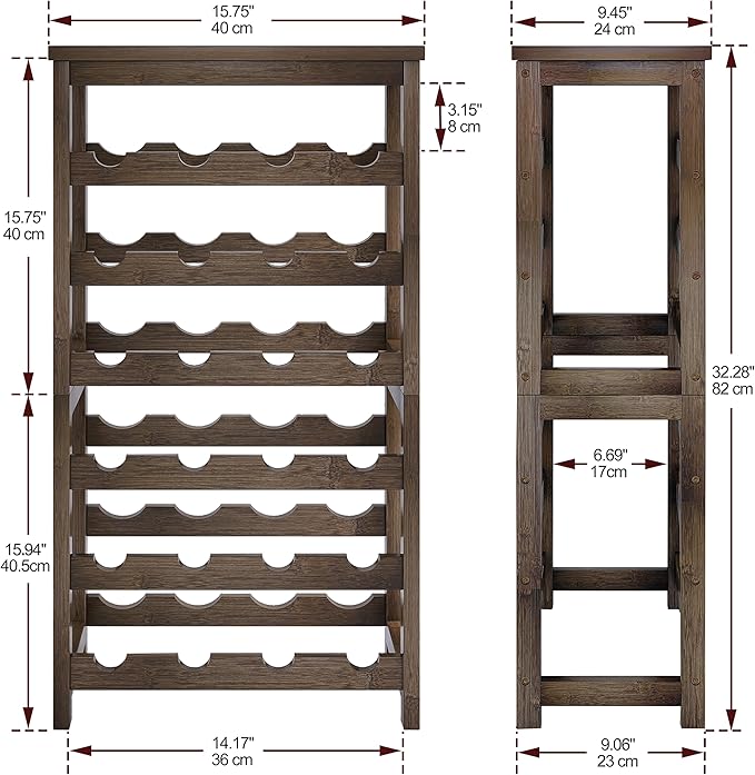24-Bottle Wine Rack, 6 Tier Bamboo Wine Display Storage Shelves with Tabletop, Floor Freestanding Wine Bottle Holder with Wobble-Free Shelves, Walnut