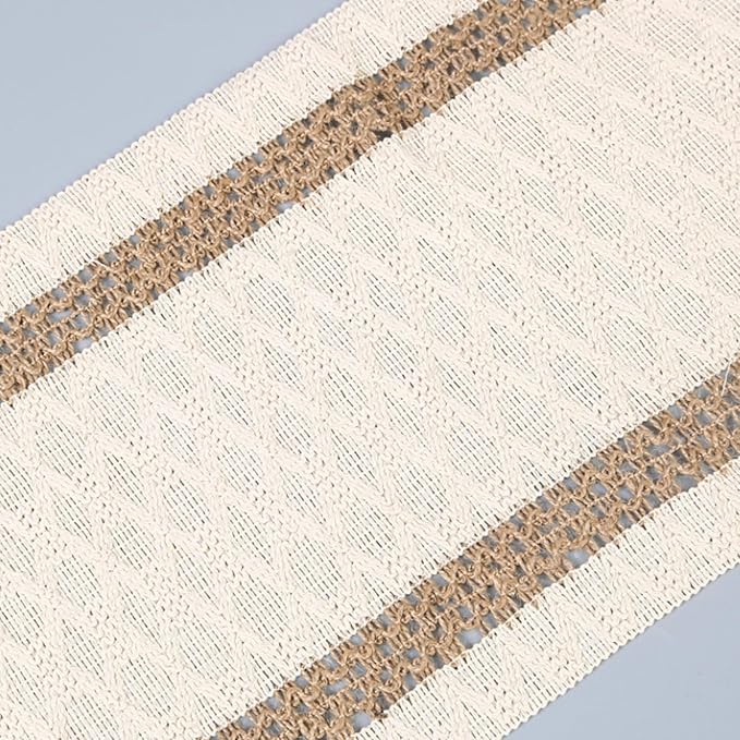 Niviy Boho Table Runner 90 Inches Long Farmhouse Macrame Table Runner Cotton Linen Woven Table Runners for Spring Dining Table Home Baby Bridal Shower Decor , Beige & Brown