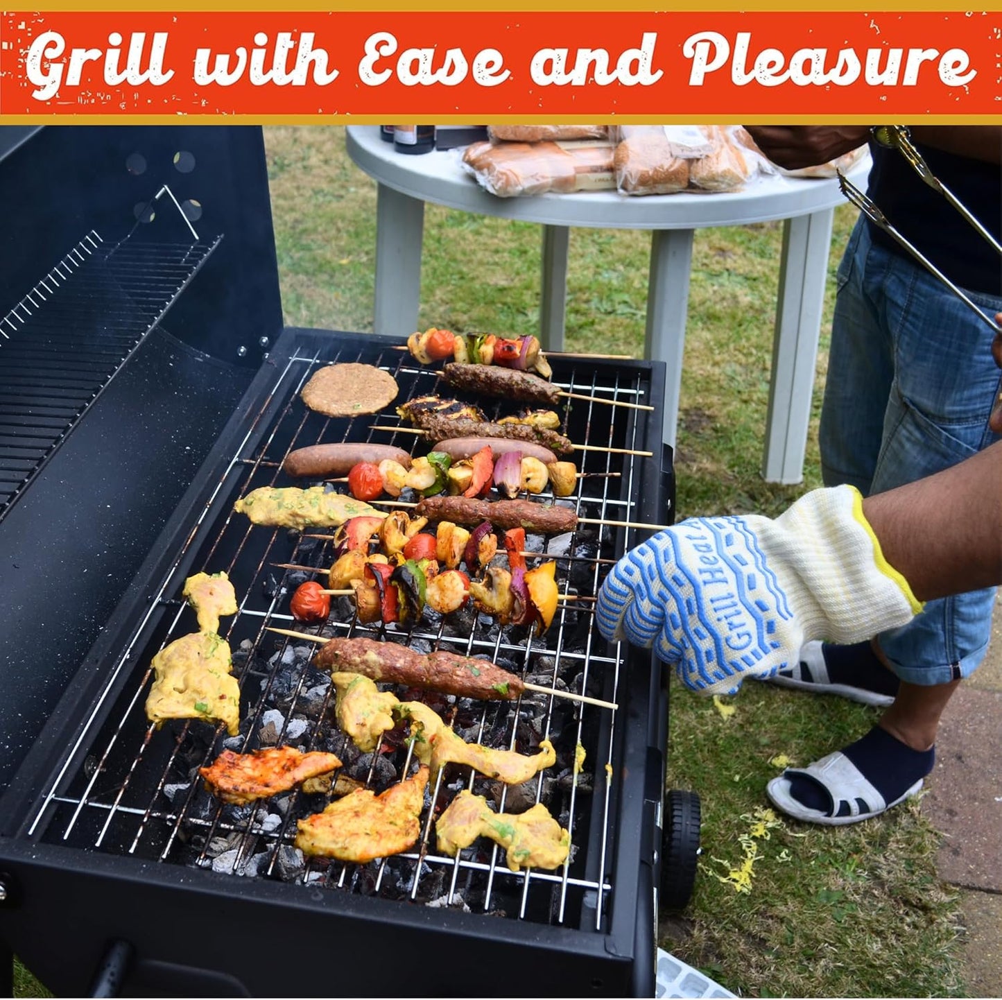 GRILL HEAT AID BBQ Grill Gloves Heat Proof for Grilling ā Fireproof 1472°F Heat-Resistant Grill Mitts for Outdoor Barbecue and Smoker, Campfire, Fire Pit, Oven Glove with Fingers for Baking Pizza
