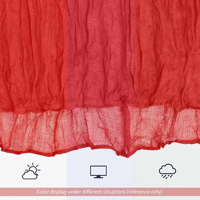 24 Pack Red Table Runner 10Ft Cheesecloth Table Runner Rustic Gauze Table Runners Romantic Long Sheer Fabric Cheese Cloth Table Runners for Wedding Party Bridal Baby Shower