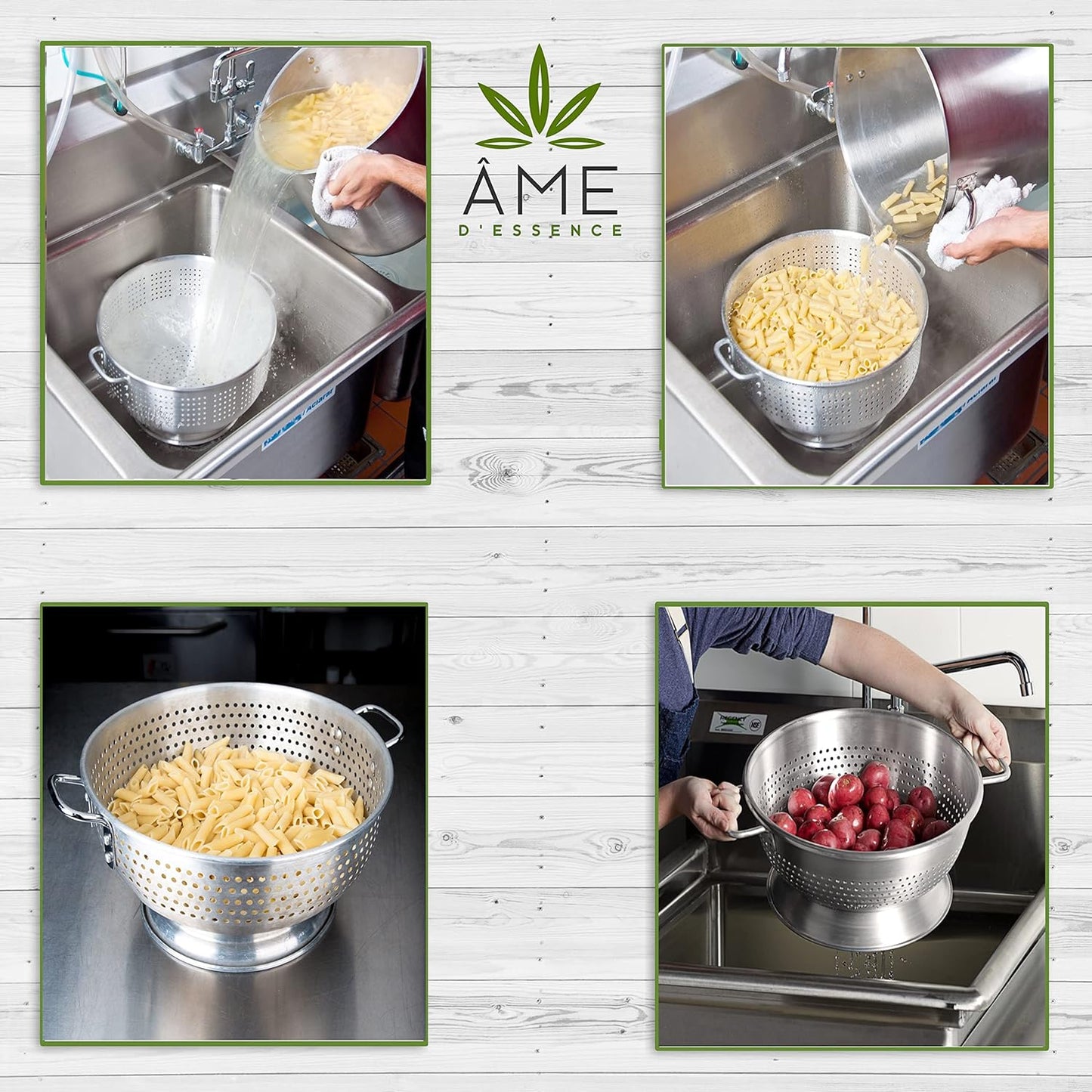 (16-QT) Aluminum Colander with Handles and Base Heavy Duty Commercial Grade