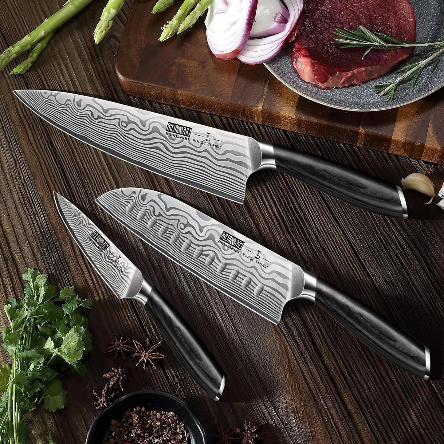 3 Pieces Knife Set, Professional High Carbon Powder Steel Kitchen Knife Set, Ultra Sharp Knives Set for Kitchen with Elegant Gift Box