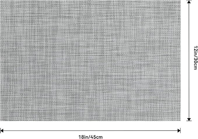 Leetaltree Linen Grey Placemats Set of 12 - Heat Resistant Non-Slip Place mats for Dining Table, Washable Durable PVC Vinyl Woven Table Mats(Linen Grey, 12)
