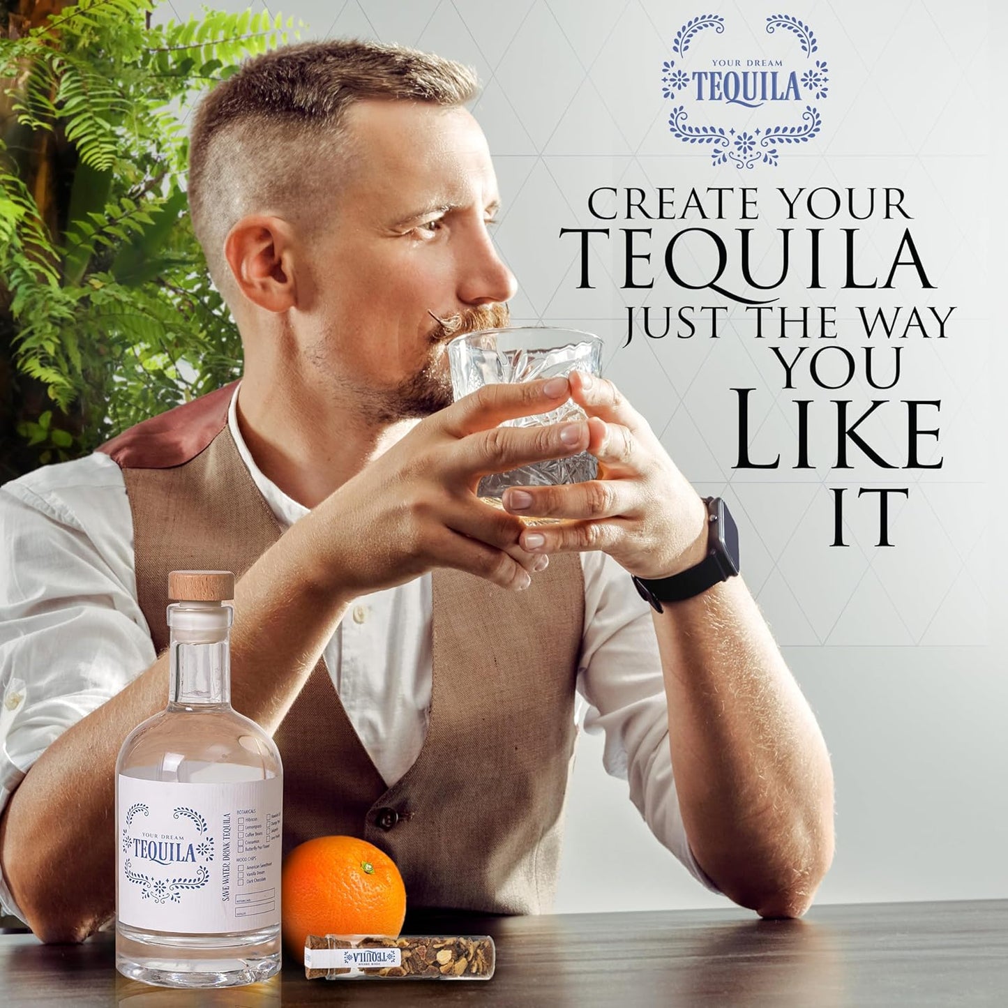 Tequila Gifts for Men – Tequila Making Kit - Bourbon Old Fashioned Infusion kit - Includes Bottles, Wood Chips, Botanicals – Perfect for Men & Women – Lover Gifts (No Alcohol Included)