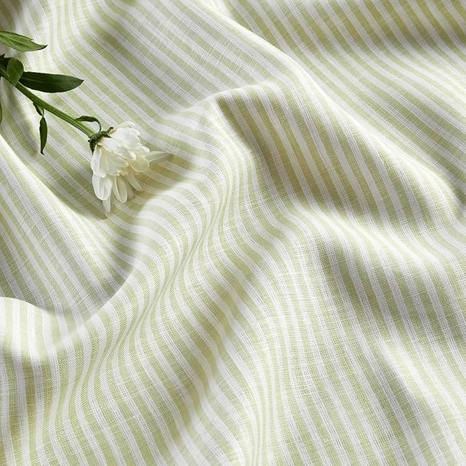 Solino Home Linen Table Runner 72 Inches Long - Narrow Stripe, 100% Pure Linen Sage and White Table Runner 14 x 72 Inch for Dining, Dresser, Christmas, New Year