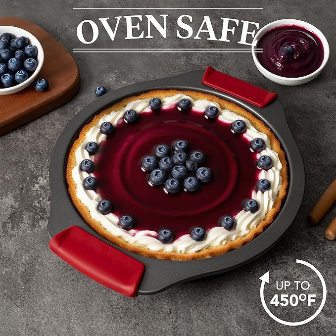 Tiawudi 9" Round Cake Pan Set of 2, 0.8mm Thick Heavy Duty Bakeware for Tiered & Layered Cakes, Nonstick Baking Pan with Diamond Texture for Even Heating, Cake Mold with Silicone Grip Handles