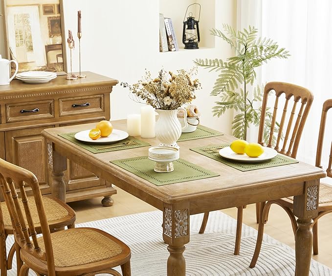 Burlap Placemats Set of 4, 12 x 18 Inch Rustic Geometric Hollow Place Mats, Heat Resistant Placemats for Farmhouse Kitchen Table Decor, Sage Green 4PCS