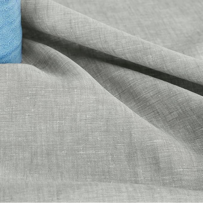 Solino Home Linen Table Runner 108 Inches Long - Athena, 100% Pure Linen Chambray Grey Table Runner 14 x 108 Inch for Dining